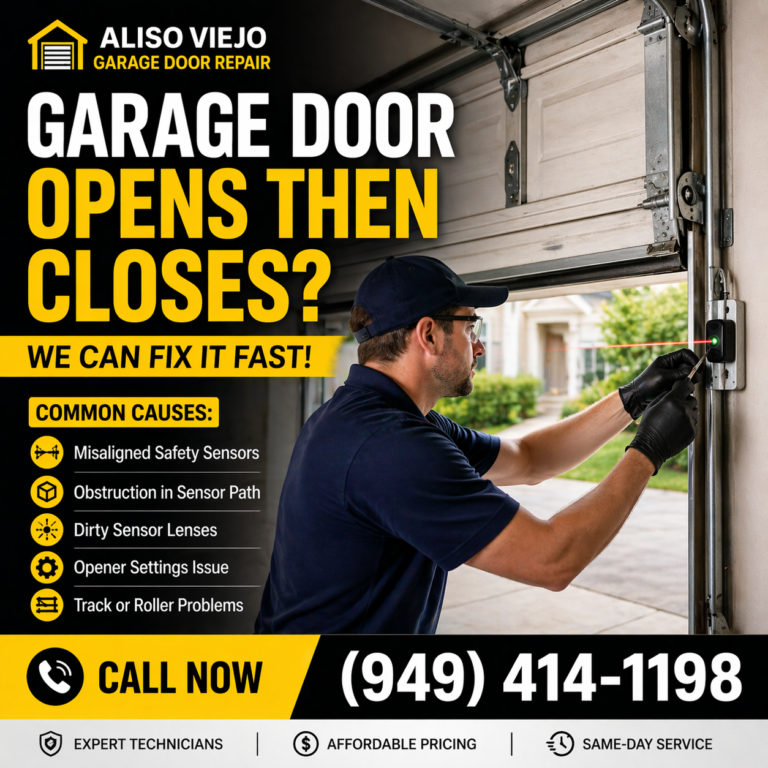 Garage Door Opens Then Closes in Aliso Viejo, CA (Causes & Repair Guide)